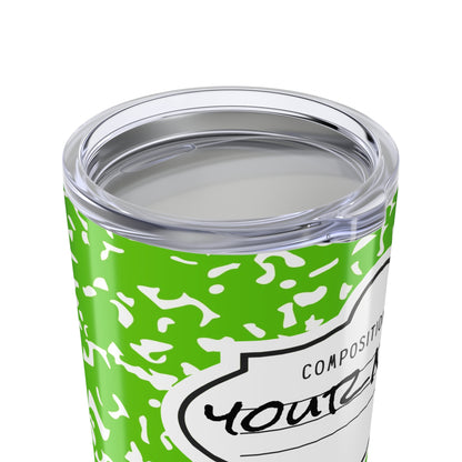 Personalized Composition Book Tumbler, Custom 20oz Travel Mug, Green and White Insulated Cup, Ideal for Students, Teachers, Graduation Gift