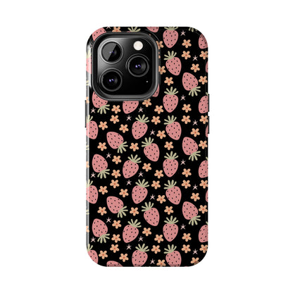 Cute Strawberry Pattern Tough Phone Cases, Floral Phone Cover, Protective Case, Gift for Her, Summer Vibes, Cute Accessories