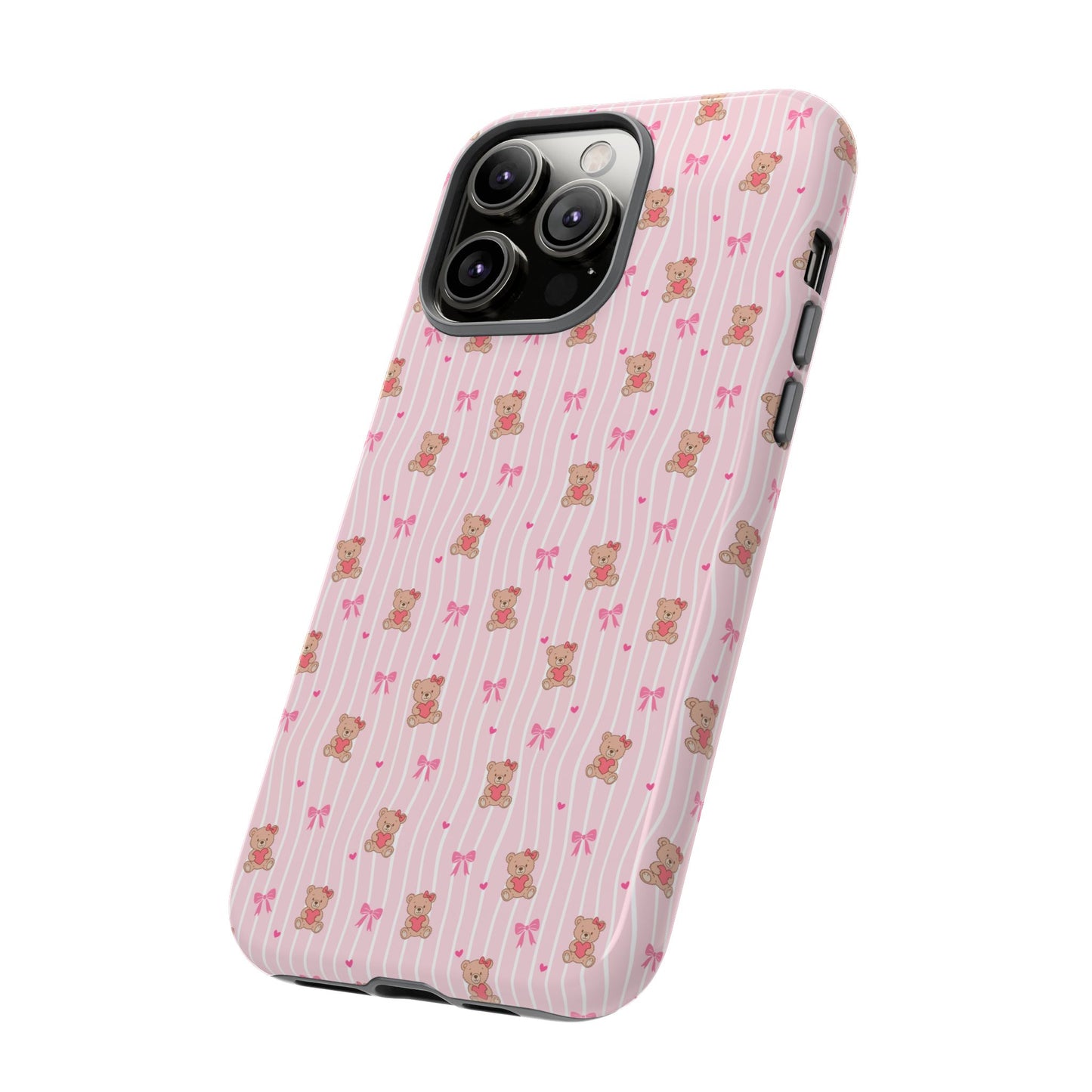 Cute Teddy Bear Pink Stripe Phone Case
