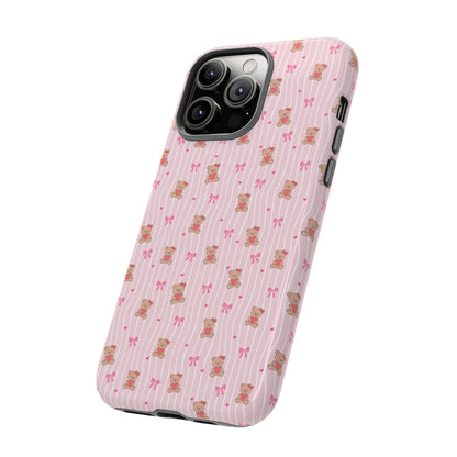 Cute Teddy Bear Pink Stripe Phone Case