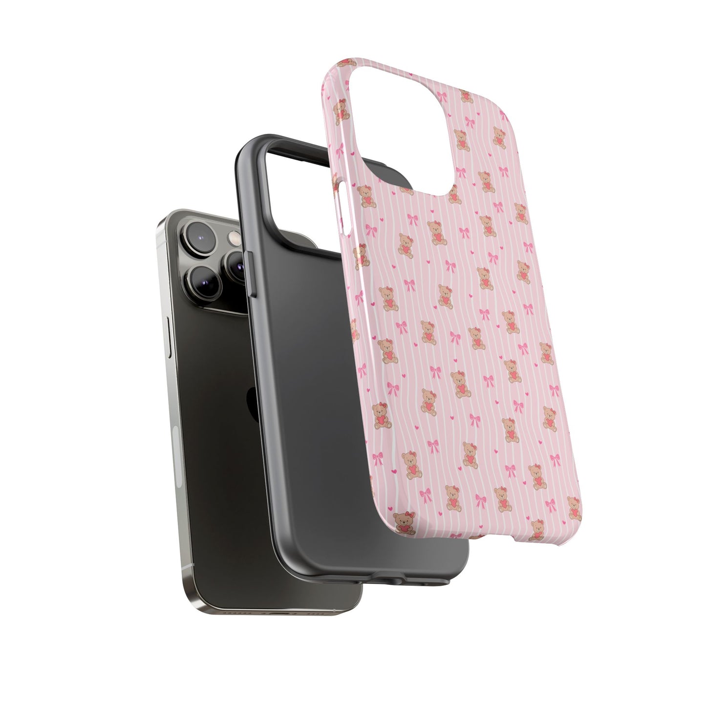 Cute Teddy Bear Pink Stripe Phone Case