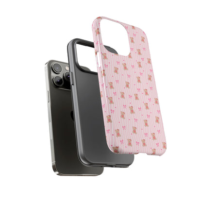 Cute Teddy Bear Pink Stripe Phone Case