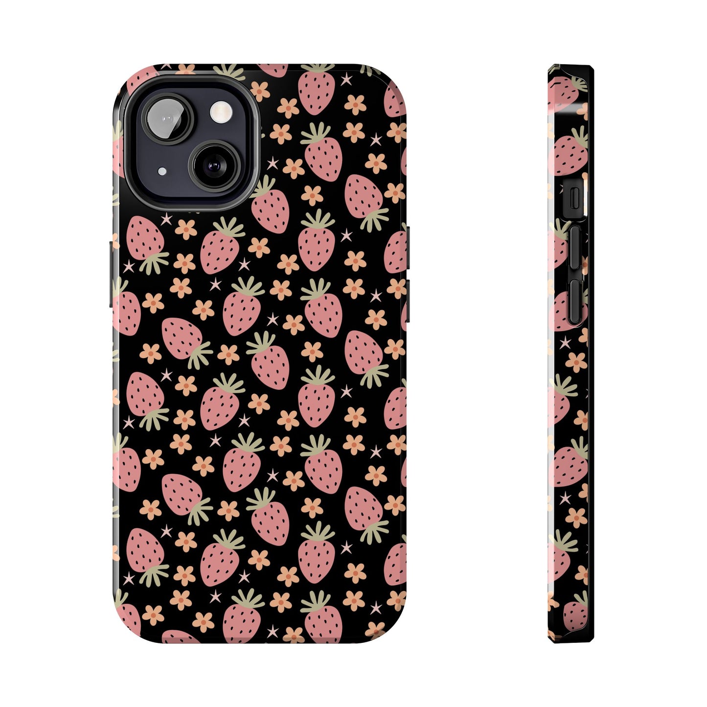 Cute Strawberry Pattern Tough Phone Cases, Floral Phone Cover, Protective Case, Gift for Her, Summer Vibes, Cute Accessories