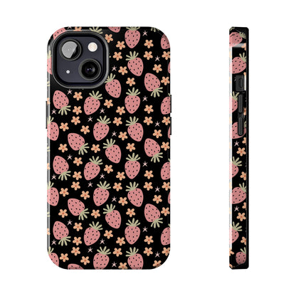 Cute Strawberry Pattern Tough Phone Cases, Floral Phone Cover, Protective Case, Gift for Her, Summer Vibes, Cute Accessories