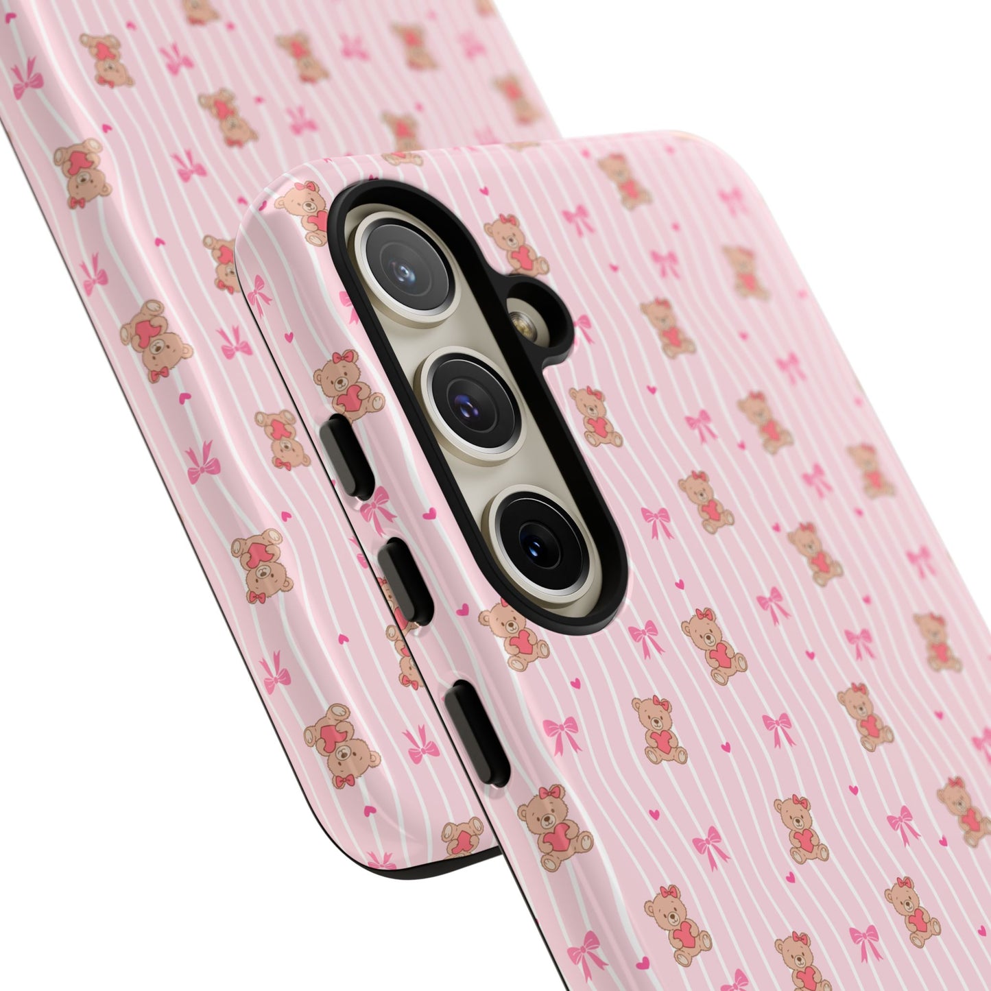 Cute Teddy Bear Pink Stripe Phone Case
