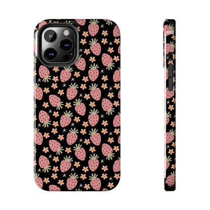 Cute Strawberry Pattern Tough Phone Cases, Floral Phone Cover, Protective Case, Gift for Her, Summer Vibes, Cute Accessories
