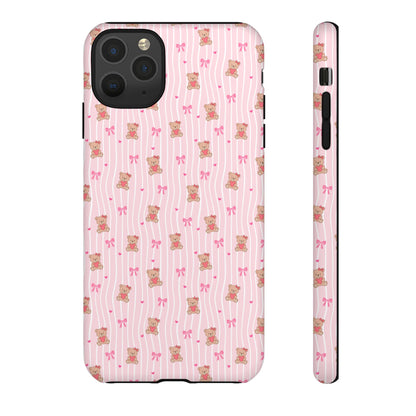 Cute Teddy Bear Pink Stripe Phone Case