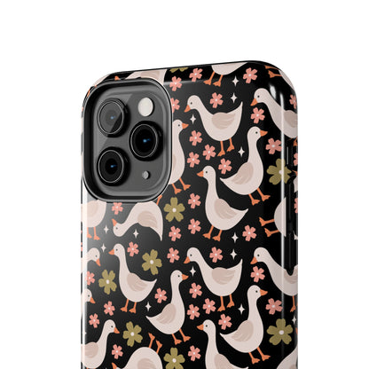 Cute Duck Pattern Phone Case, Stylish Tough Case, Gift for Duck Lovers, Floral Design, Unique Mobile Cover