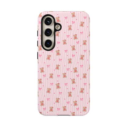 Cute Teddy Bear Pink Stripe Phone Case