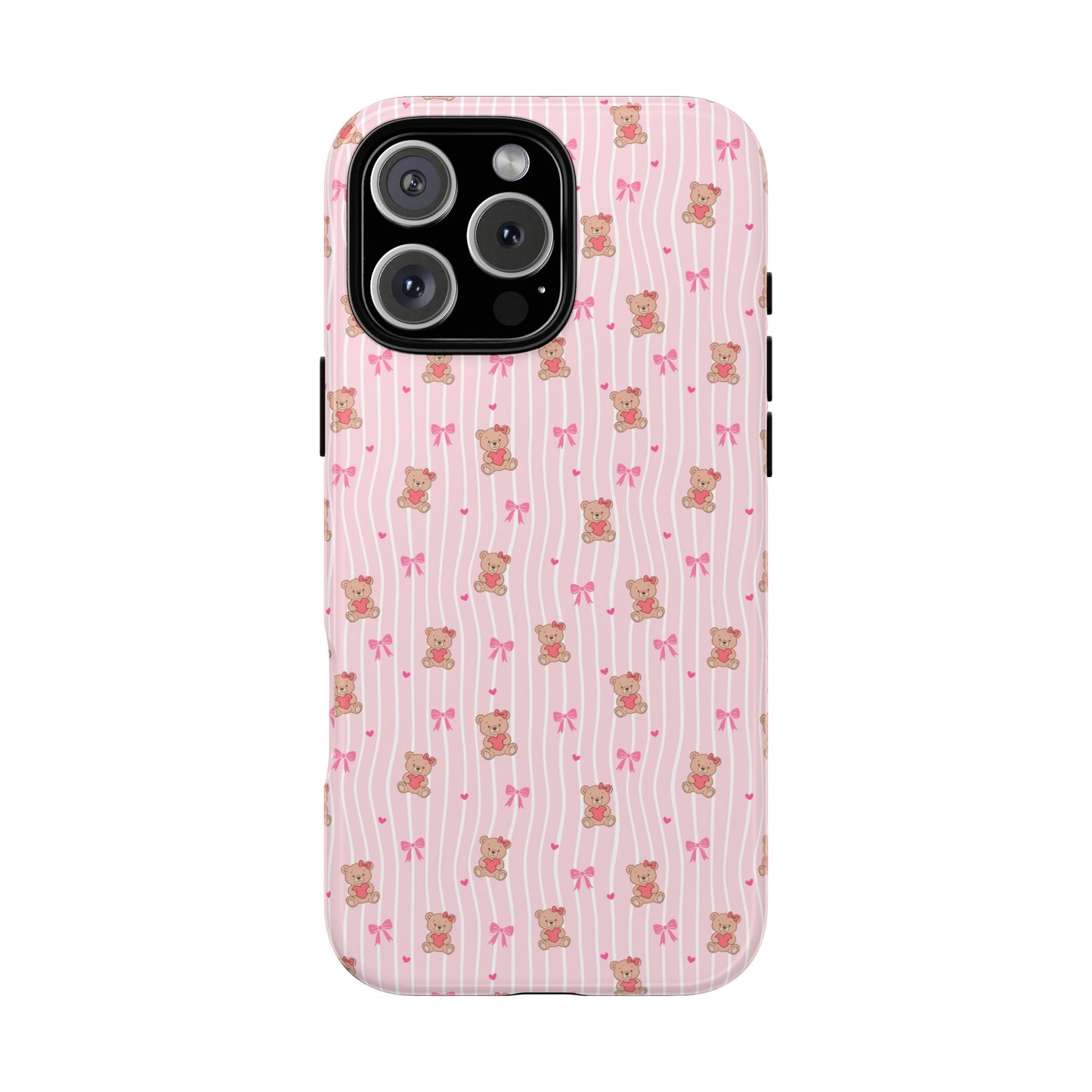 Cute Teddy Bear Pink Stripe Phone Case
