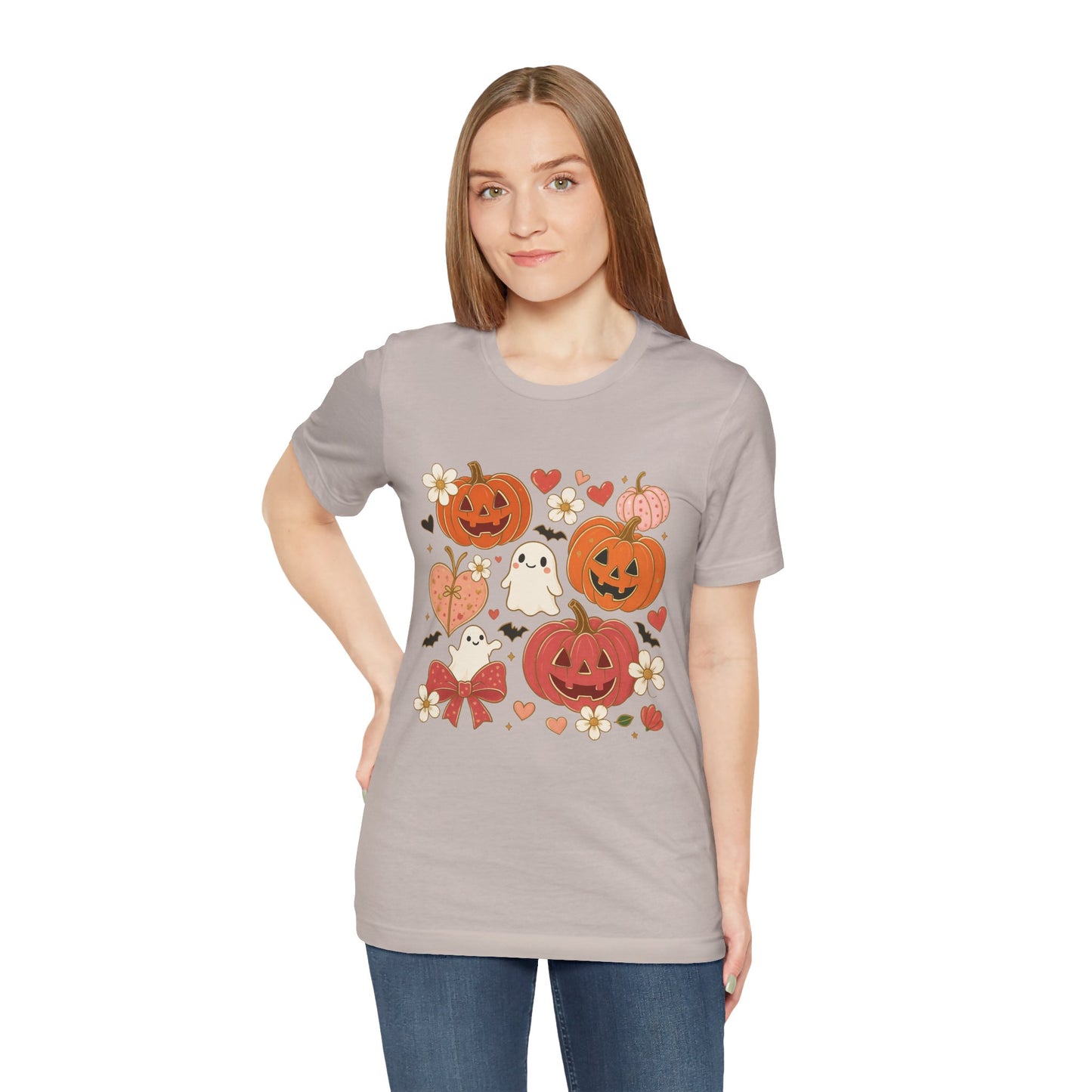 Halloween Ghost & Pumpkin Tee, Perfect for Fall, Halloween Parties, Cozy Autumn Wear, Unisex T-Shirt, Seasonal Gift Idea
