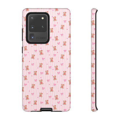 Cute Teddy Bear Pink Stripe Phone Case