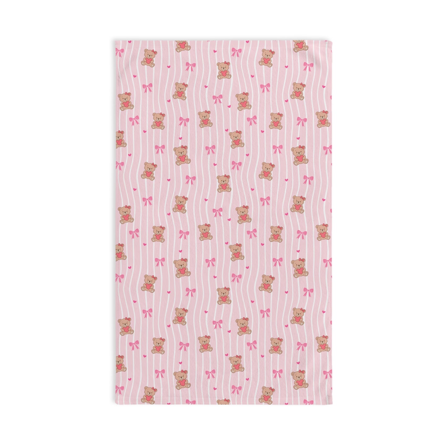 Pink Teddy Bear Pattern Hand Towel