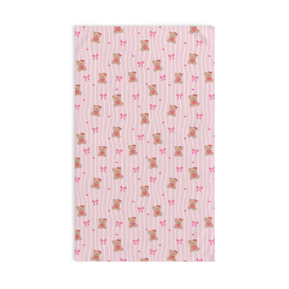 Pink Teddy Bear Pattern Hand Towel