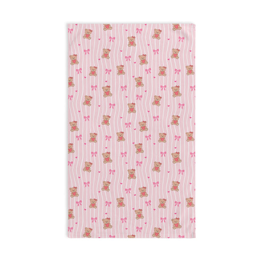 Pink Teddy Bear Pattern Hand Towel
