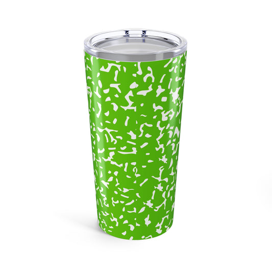 Personalized Composition Book Tumbler, Custom 20oz Travel Mug, Green and White Insulated Cup, Ideal for Students, Teachers, Graduation Gift