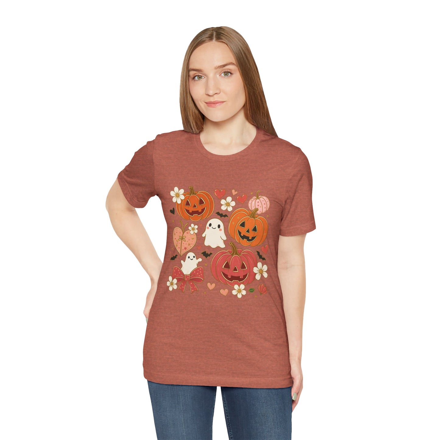 Halloween Ghost & Pumpkin Tee, Perfect for Fall, Halloween Parties, Cozy Autumn Wear, Unisex T-Shirt, Seasonal Gift Idea