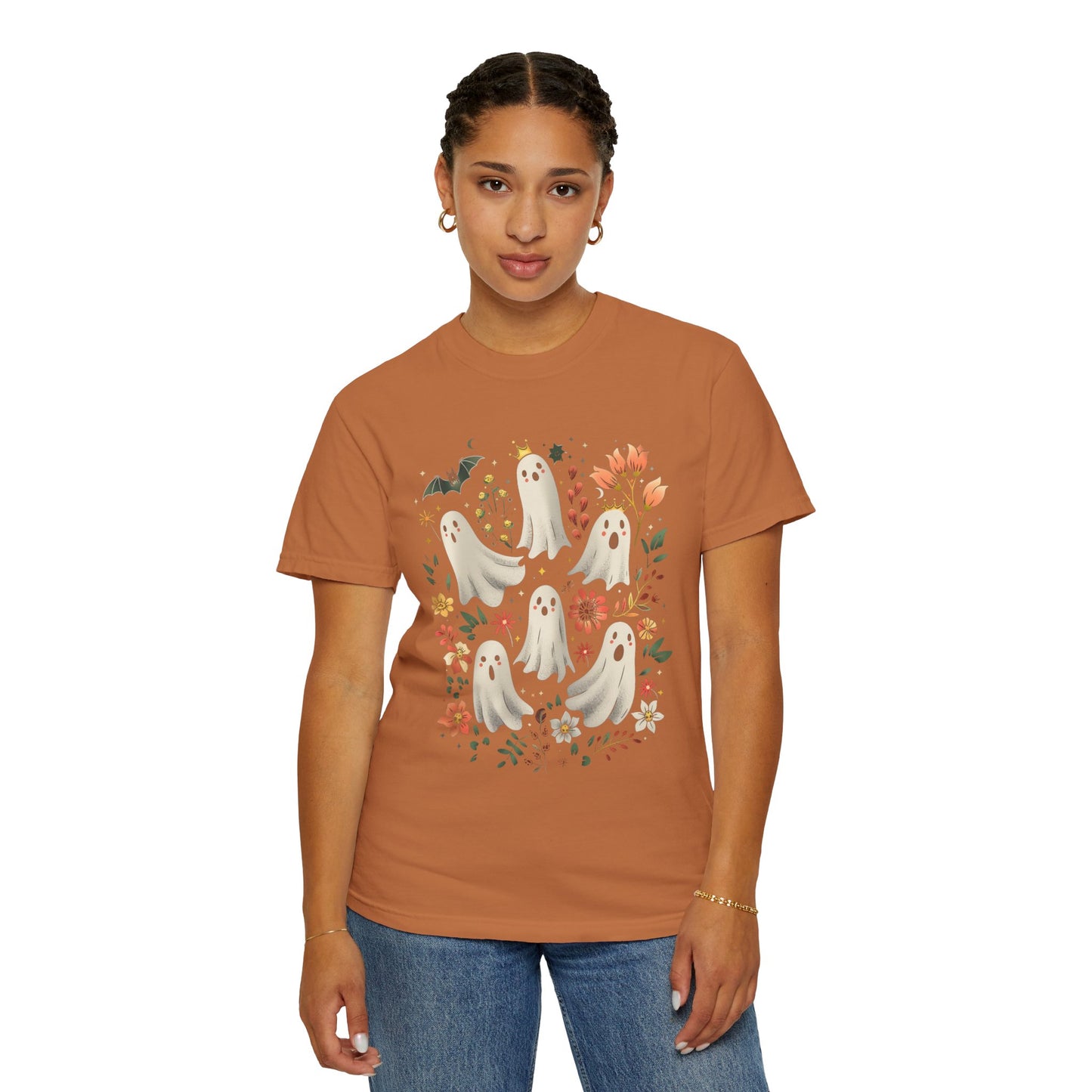 Whimsical Ghost T-Shirt | Halloween Apparel, Unisex Tee, Cute Ghost Design, Floral Graphic Tee, Casual Wear, Spooky Season