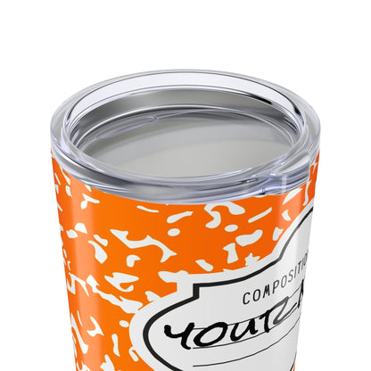 Personalized Composition Book Tumbler, Custom 20oz Travel Mug, Orange and White Insulated Cup, Ideal for Students, Teachers, Graduation Gift
