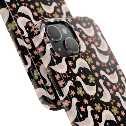 Cute Duck Pattern Phone Case, Stylish Tough Case, Gift for Duck Lovers, Floral Design, Unique Mobile Cover