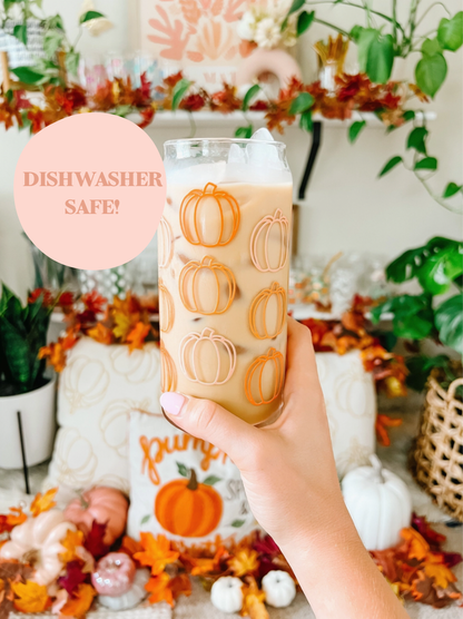 FLASH SALE! 20 oz Orange Pumpkin Iced Coffee Beer Can Glass