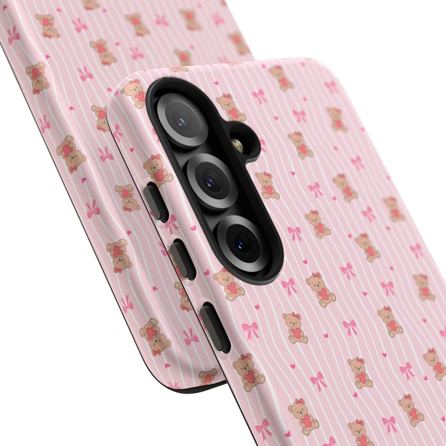 Cute Teddy Bear Pink Stripe Phone Case