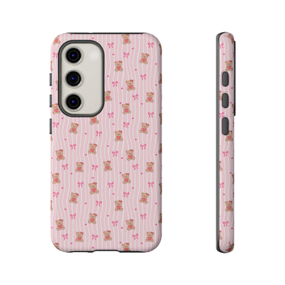 Cute Teddy Bear Pink Stripe Phone Case