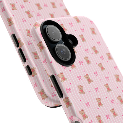 Cute Teddy Bear Pink Stripe Phone Case