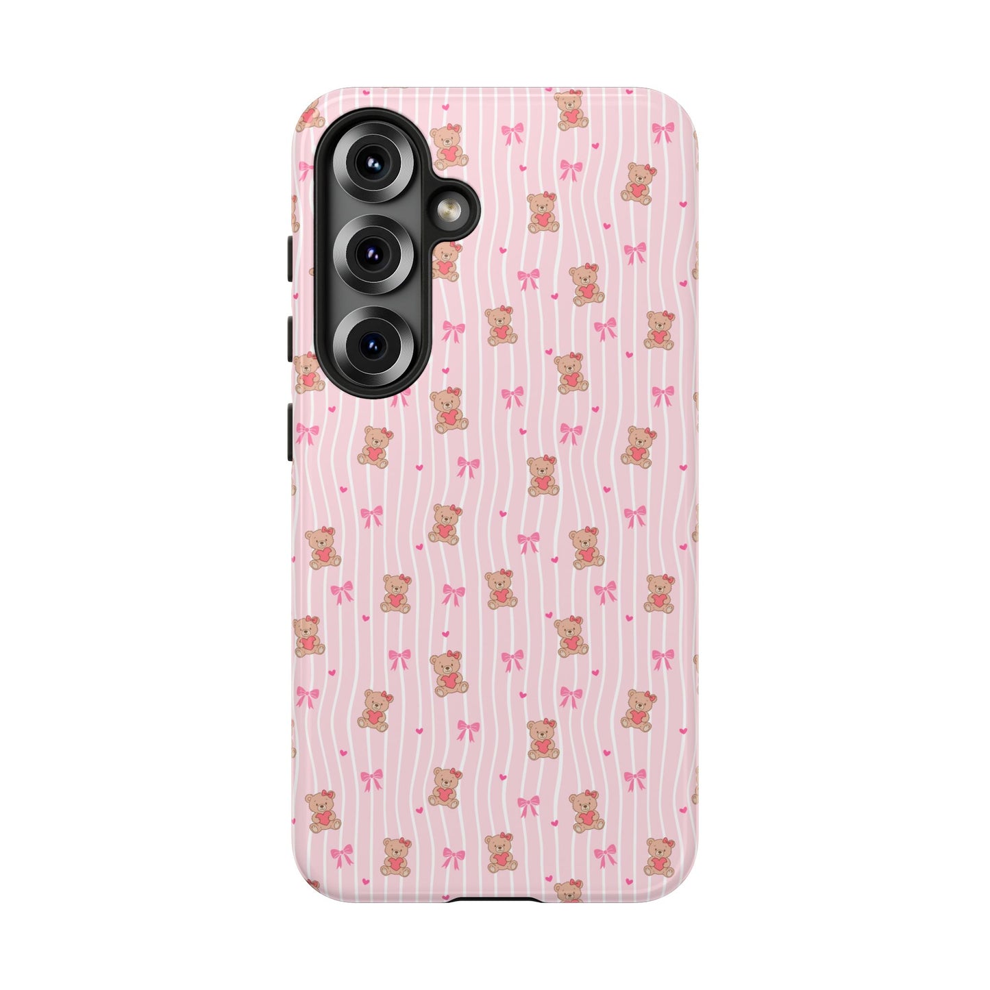 Cute Teddy Bear Pink Stripe Phone Case