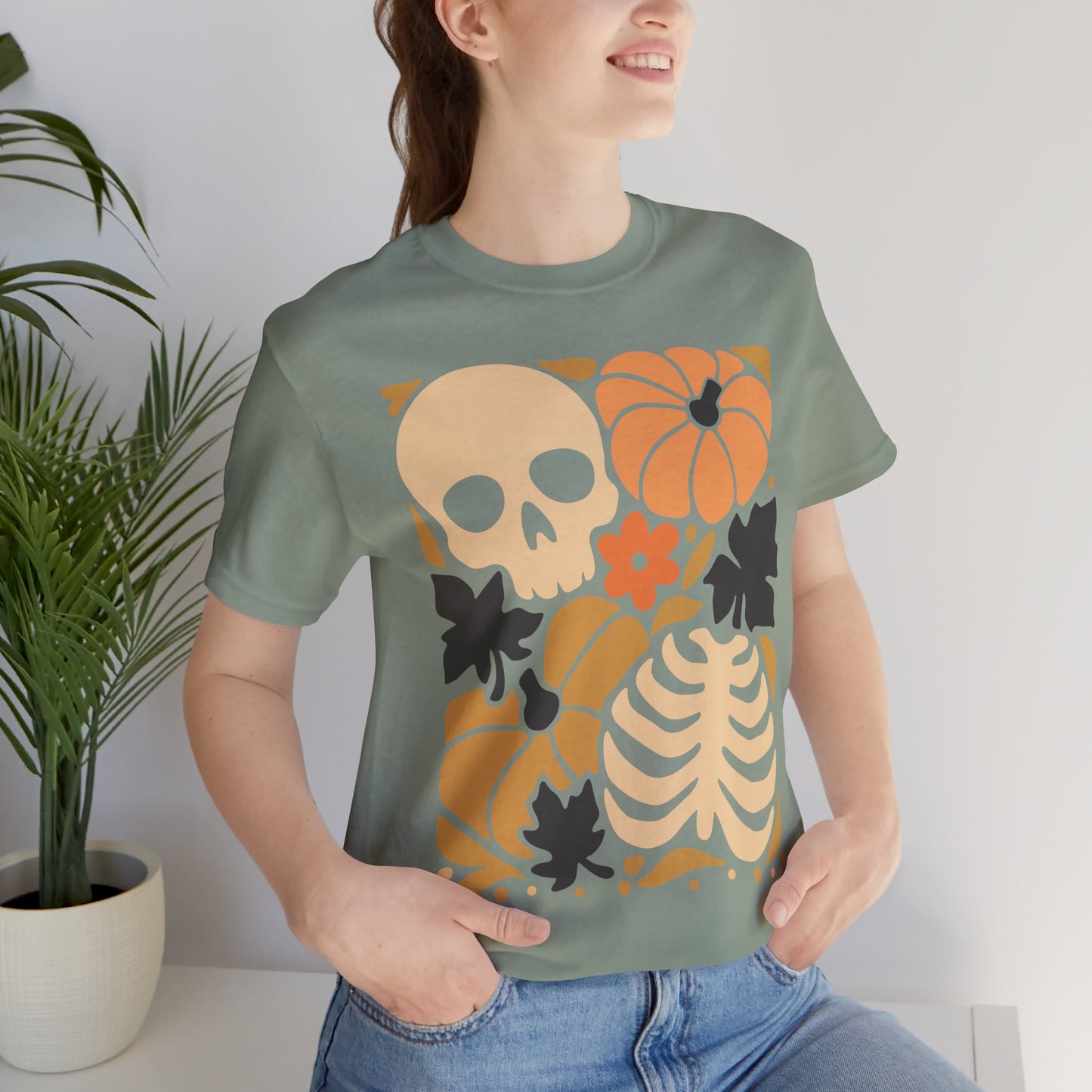 Autumn Vibes Graphic Tee | Halloween Shirt, Fall Apparel, Unisex Tee, Spooky Fashion, Pumpkin Skull Top