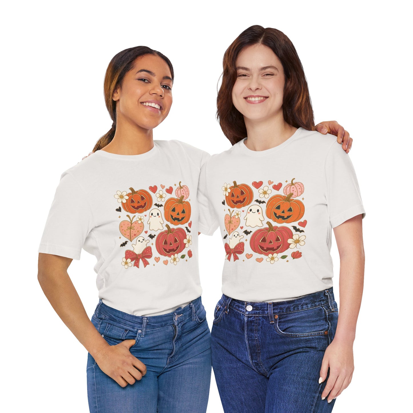 Halloween Ghost & Pumpkin Tee, Perfect for Fall, Halloween Parties, Cozy Autumn Wear, Unisex T-Shirt, Seasonal Gift Idea