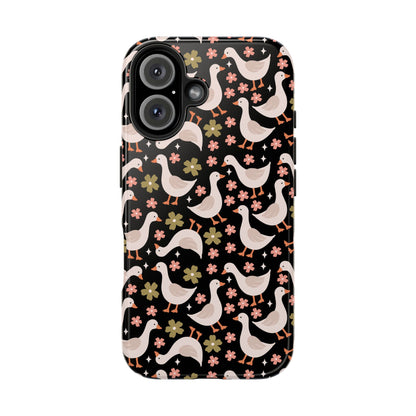 Cute Duck Pattern Phone Case, Stylish Tough Case, Gift for Duck Lovers, Floral Design, Unique Mobile Cover
