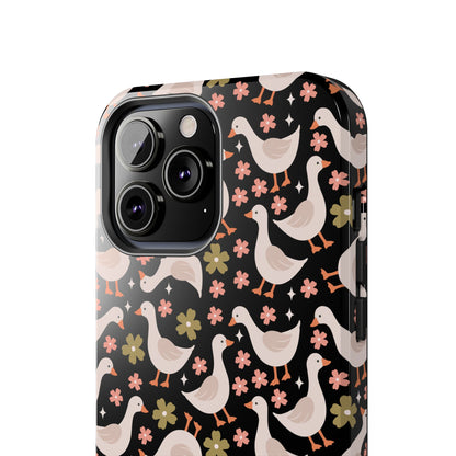 Cute Duck Pattern Phone Case, Stylish Tough Case, Gift for Duck Lovers, Floral Design, Unique Mobile Cover