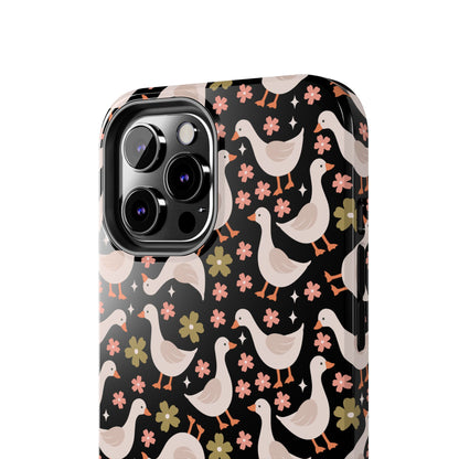 Cute Duck Pattern Phone Case, Stylish Tough Case, Gift for Duck Lovers, Floral Design, Unique Mobile Cover