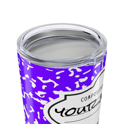 Personalized Composition Book Tumbler, Custom 20oz Travel Mug, Purple and White Insulated Cup, Ideal for Students, Teachers, Graduation Gift