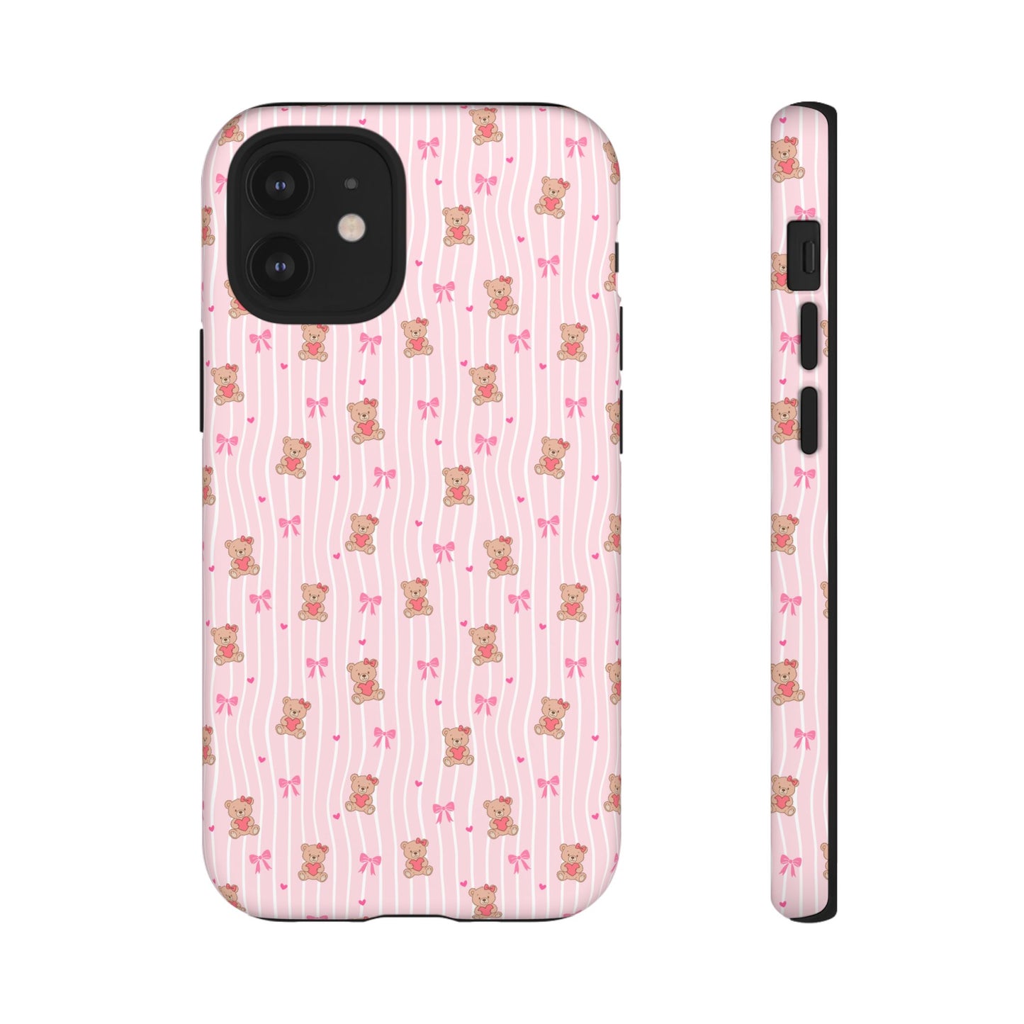 Cute Teddy Bear Pink Stripe Phone Case