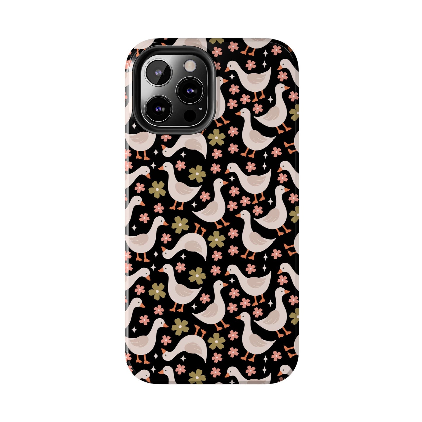 Cute Duck Pattern Phone Case, Stylish Tough Case, Gift for Duck Lovers, Floral Design, Unique Mobile Cover