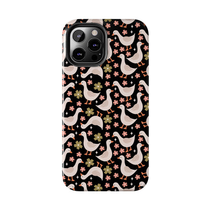 Cute Duck Pattern Phone Case, Stylish Tough Case, Gift for Duck Lovers, Floral Design, Unique Mobile Cover