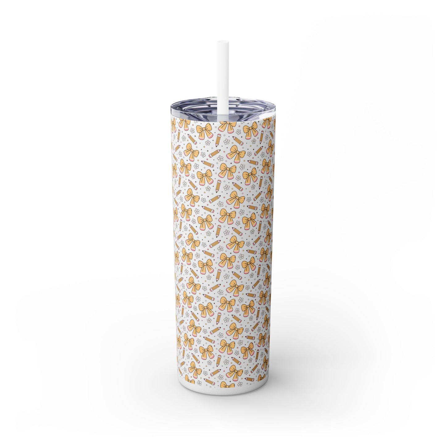 Butterfly Pattern Skinny Tumbler with Straw, Floral Travel Mug, Cute Drinkware, Summer Outing Accessory, Gift for Her