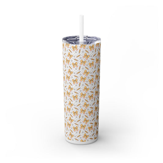 Butterfly Pattern Skinny Tumbler with Straw, Floral Travel Mug, Cute Drinkware, Summer Outing Accessory, Gift for Her