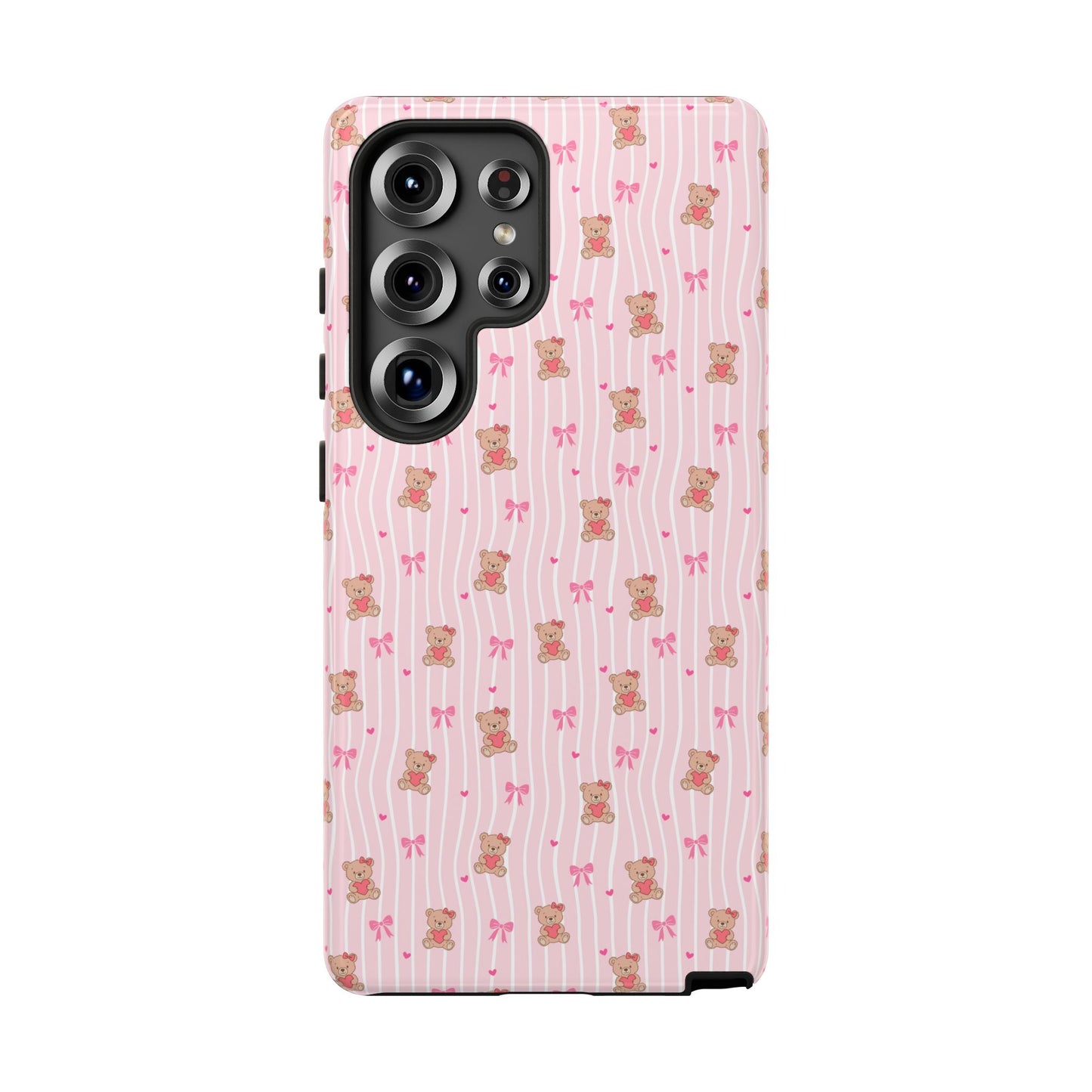 Cute Teddy Bear Pink Stripe Phone Case