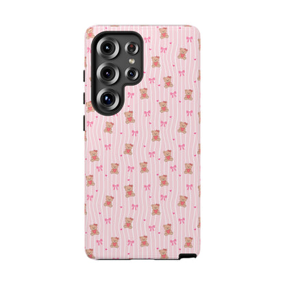 Cute Teddy Bear Pink Stripe Phone Case