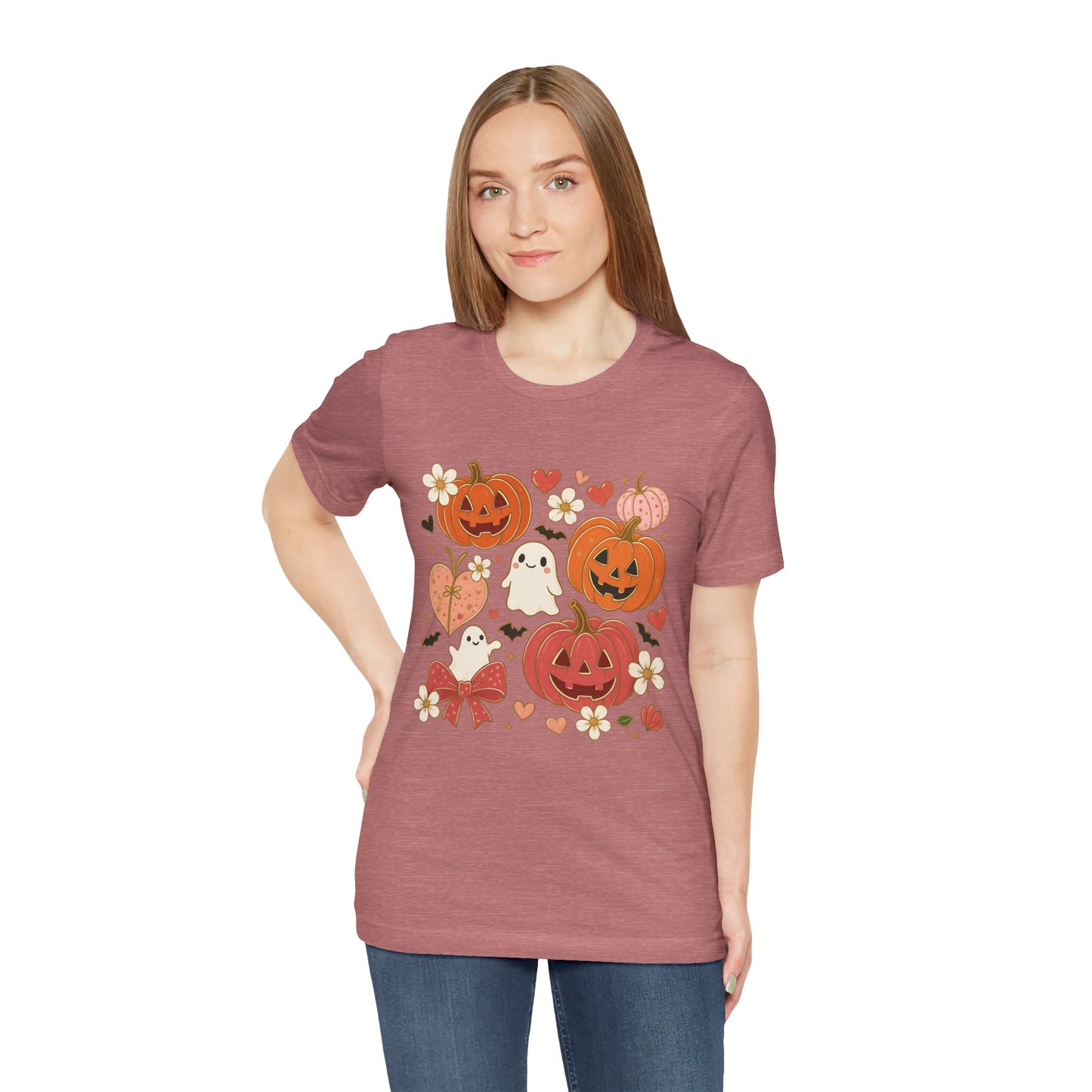 Halloween Ghost & Pumpkin Tee, Perfect for Fall, Halloween Parties, Cozy Autumn Wear, Unisex T-Shirt, Seasonal Gift Idea