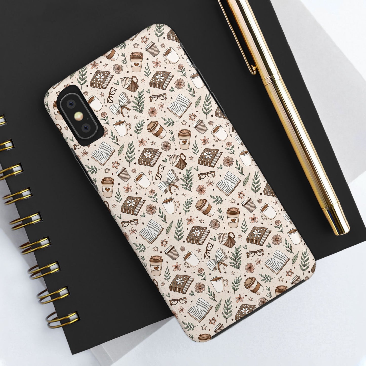 Cozy Books & Brews Tough Phone Cases - Literary Gift, Cute Coffee Pattern, Book Lover Accessory, Unique Phone Cover, Gift for Readers