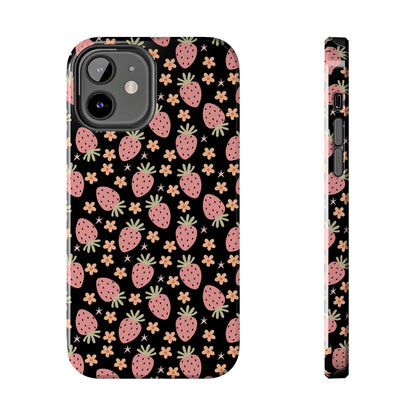Cute Strawberry Pattern Tough Phone Cases, Floral Phone Cover, Protective Case, Gift for Her, Summer Vibes, Cute Accessories