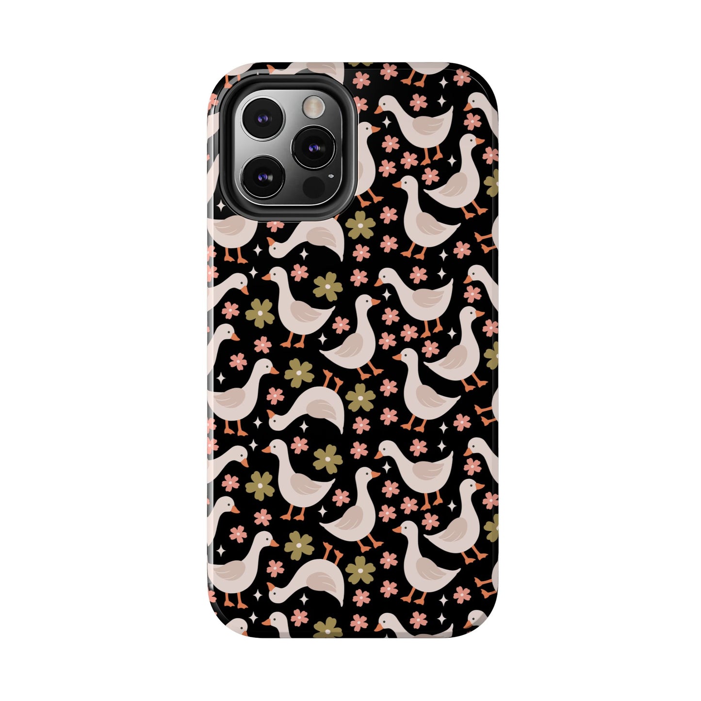 Cute Duck Pattern Phone Case, Stylish Tough Case, Gift for Duck Lovers, Floral Design, Unique Mobile Cover