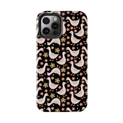 Cute Duck Pattern Phone Case, Stylish Tough Case, Gift for Duck Lovers, Floral Design, Unique Mobile Cover