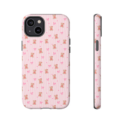 Cute Teddy Bear Pink Stripe Phone Case