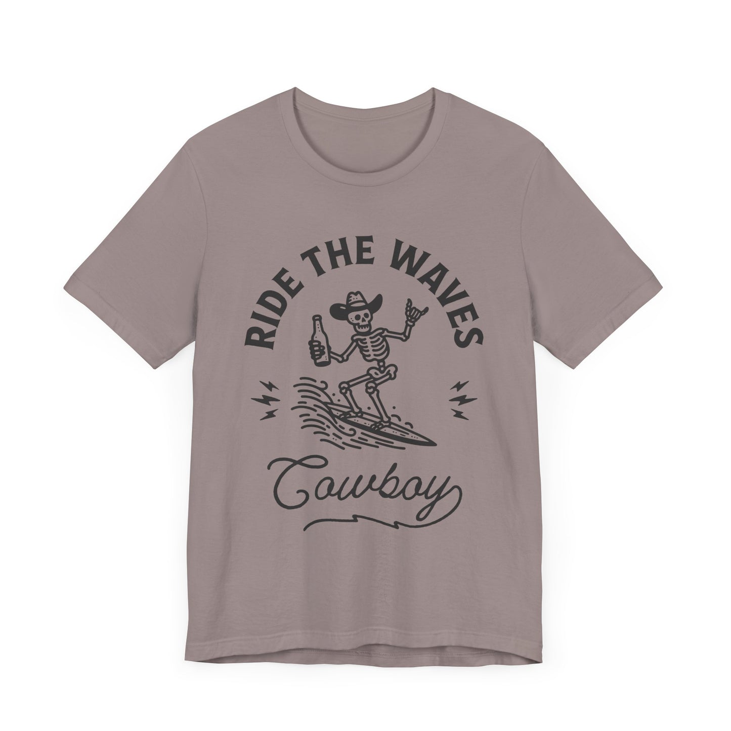 Surfing Skeleton Tee - Ride the Waves Cowboy Shirt, Beachwear, Summer Vibes, Gift for Surfers, Casual T-Shirt