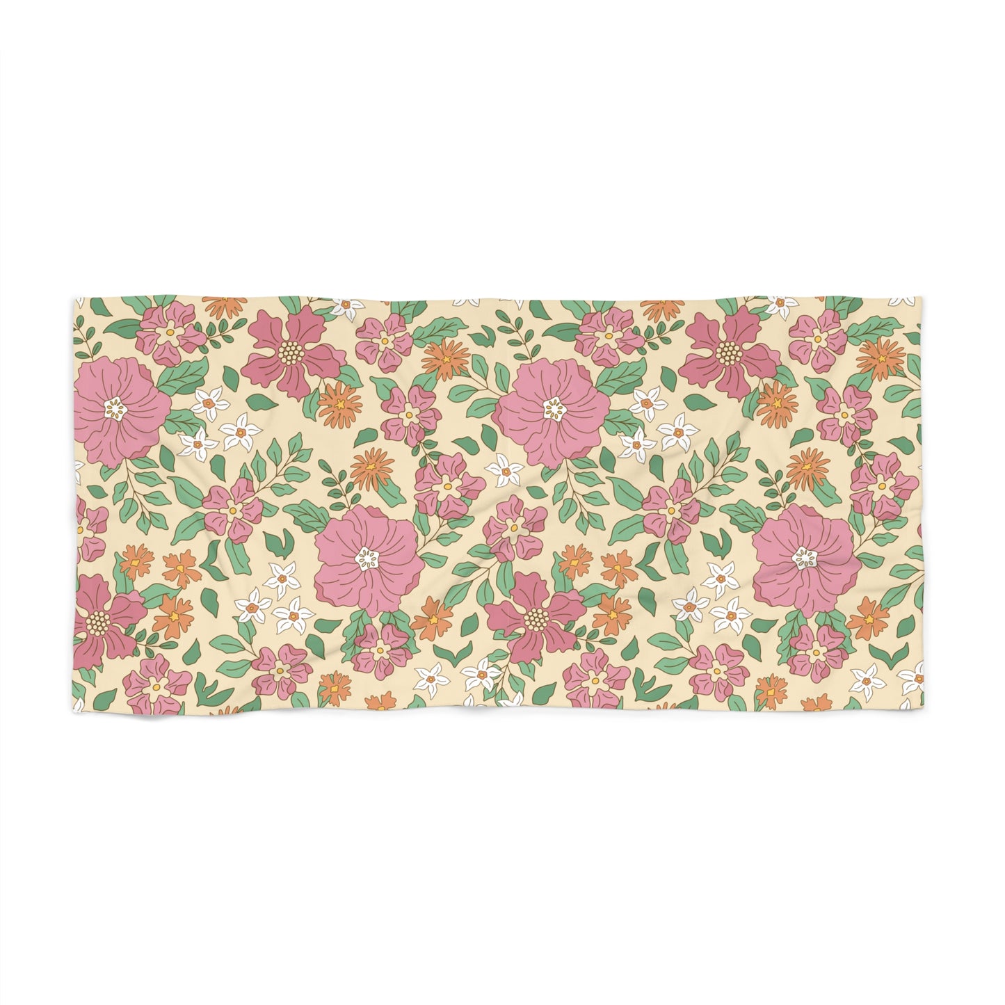 Pink and Yellow Floral Beach Towel, Large Beach Towel